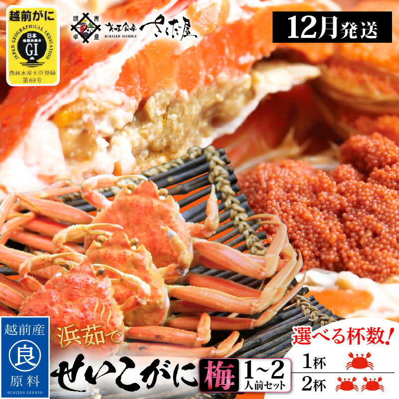 【ふるさと納税】浜茹で 越前せいこがに≪梅セット≫1〜2人前 かに酢 食べ方しおり スプーン付き【雌 ズワイガニ】【カニ 越前ガニ セコガニ カニみそ】【選べる杯数！1〜2杯】【12月発送分】希望日指定可 備考欄に希望日をご記入ください [e04-x012_12]