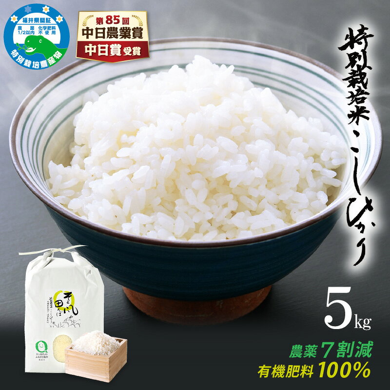 【ふるさと納税】【中日賞受賞】 特別栽培米 コシヒカリ 5kg 福井県産米（有機肥料100% 農薬7割減）「そよ風田んぼ」【 人気品種 田んぼの天使 】 [e10-a019] f184233-echizen-10000162 福井県越前町 サンプル画像2
