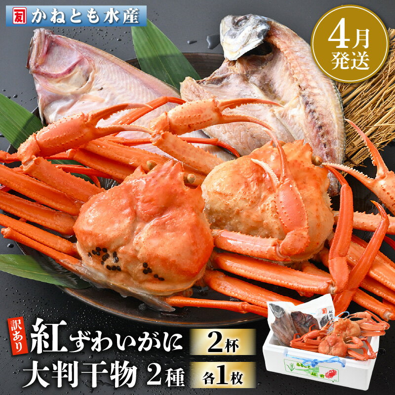 【ふるさと納税】【訳あり】浜茹で 紅ずわいがに 2杯 & 大判干物「赤かれい・あじ」セット【越前産 紅ズワイガニ カニ かに 蟹 姿 ボイル 冷蔵 福井県】【4...
