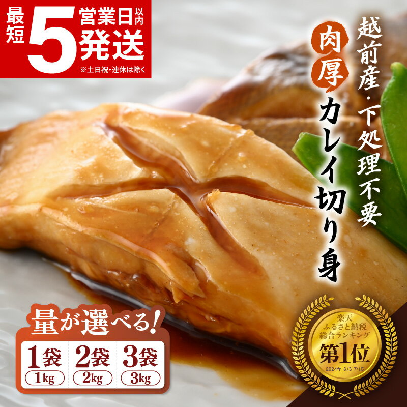 【ふるさと納税】 最短 5営業日以内発送 越前産 カレイ 切り身 【 選べる内容量 1kg / 2kg / 3kg 】 バラ凍結 使い勝手抜群 福井県網元漁師が厳選 肉厚な越前産 カレイ 無塩 【煮つけ用 かれい…