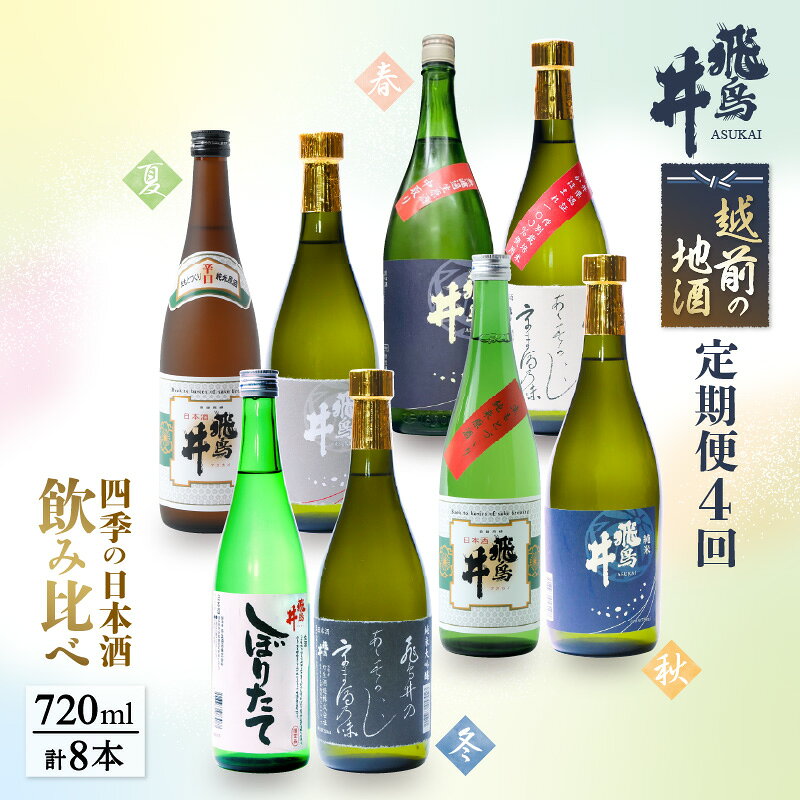 【ふるさと納税】定期便 ≪計4回お届け≫お楽しみ 越前の地酒 四季の日本酒飲み比べ 蔵元よりお届け 計720ml × 8本 江戸時代より創業 飛鳥井（あすかい）のお酒 [e19-e002] f184233-echizen-10000997 福井県越前町 サンプル画像2