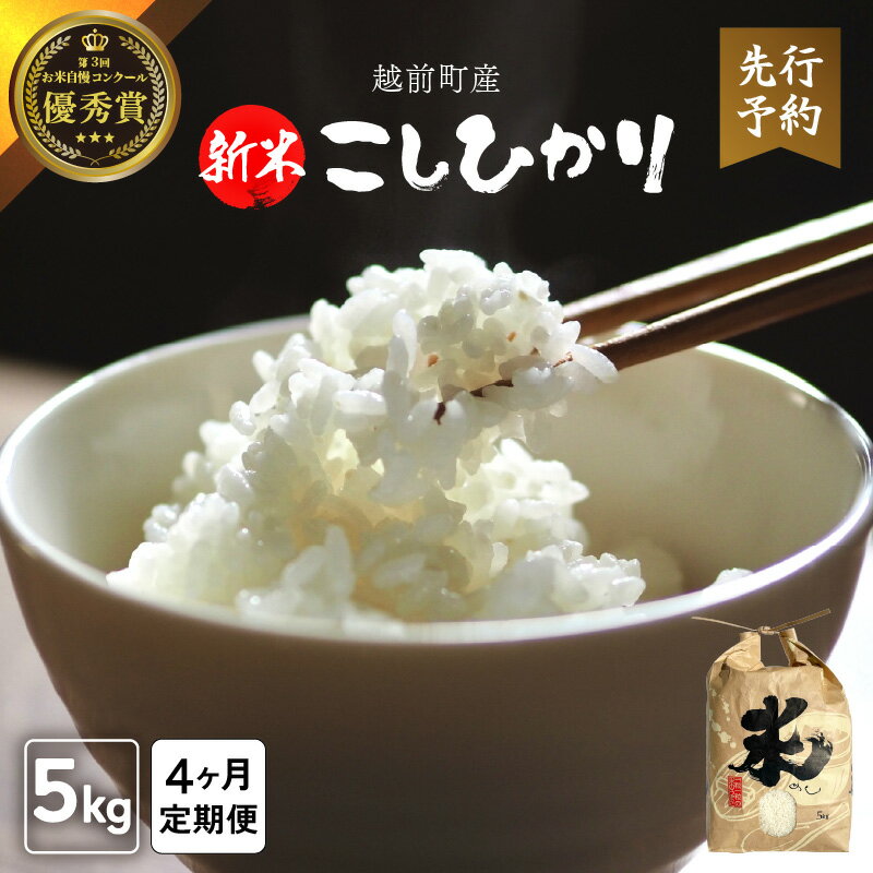 【ふるさと納税】【令和8年産新米・先行予約】定期便≪4ヶ月連続お届け≫ お米 こしひかり 5kg × 4回（計 20kg ）（精米） 福井県産【米 コメ kome 5キロ 4回 計20キロ 精米 白米 人気品種 便利】【2026年10月下旬以降順次発送開始！】 [e47-d003]