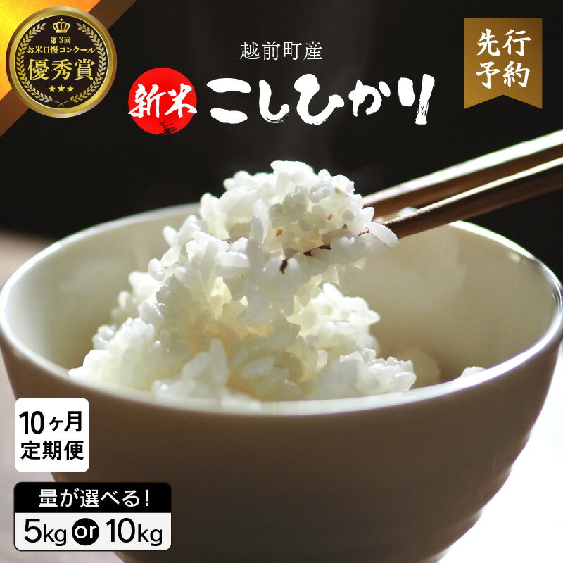 【ふるさと納税】【令和8年産新米・先行予約】定期便≪10ヶ月連続お届け≫ お米 こしひかり 5kg × 10回(計50kg) / 10kg × 10回(計100kg)（精米） 福井県産【米 コメ kome 精米 白米 人気品種 】【2026年10月下旬以降順次発送開始】