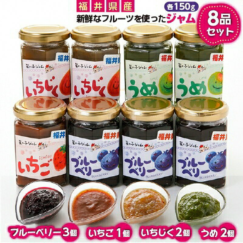 15位! 口コミ数「0件」評価「0」【福井県産】フルーツを使った ジャム 4種 合計8個（ブルーベリージャム3個 いちじくジャム2個 梅ジャム2個 苺ジャム1個） [m03-a･･･ 