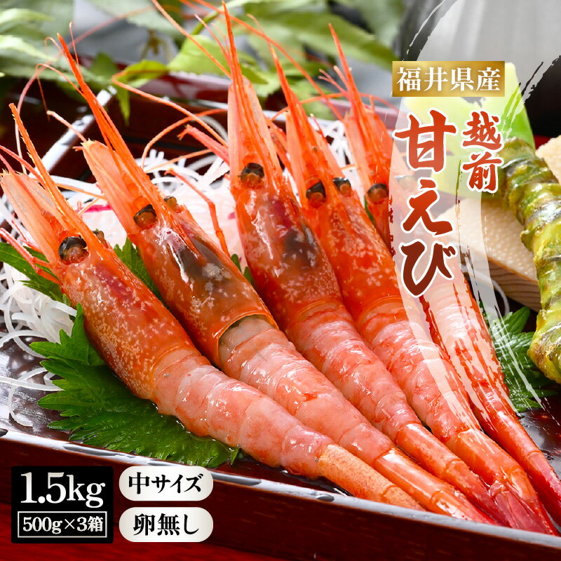 【ふるさと納税】大好評！天然 越前甘エビ（卵なし）中サイズ 計約1.5kg（約500g × 3箱）（合計約105尾入り） 解凍方法説明書付き 船内凍結 酸化防止剤不使用！ 甘エビ本来の味をお楽しみください 【えび エビ 海老 甘エビ 甘えび 海鮮 お刺身 おせち 無添加】 [m17-c006]