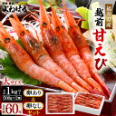《 母の日 ギフト 》【ふるさと納税】天然!越前甘エビ 約1kg【大サイズ 卵あり&卵なし】セット 解凍方法説明書付き 船内凍結 酸化防止剤不使用!甘えび本来の...
