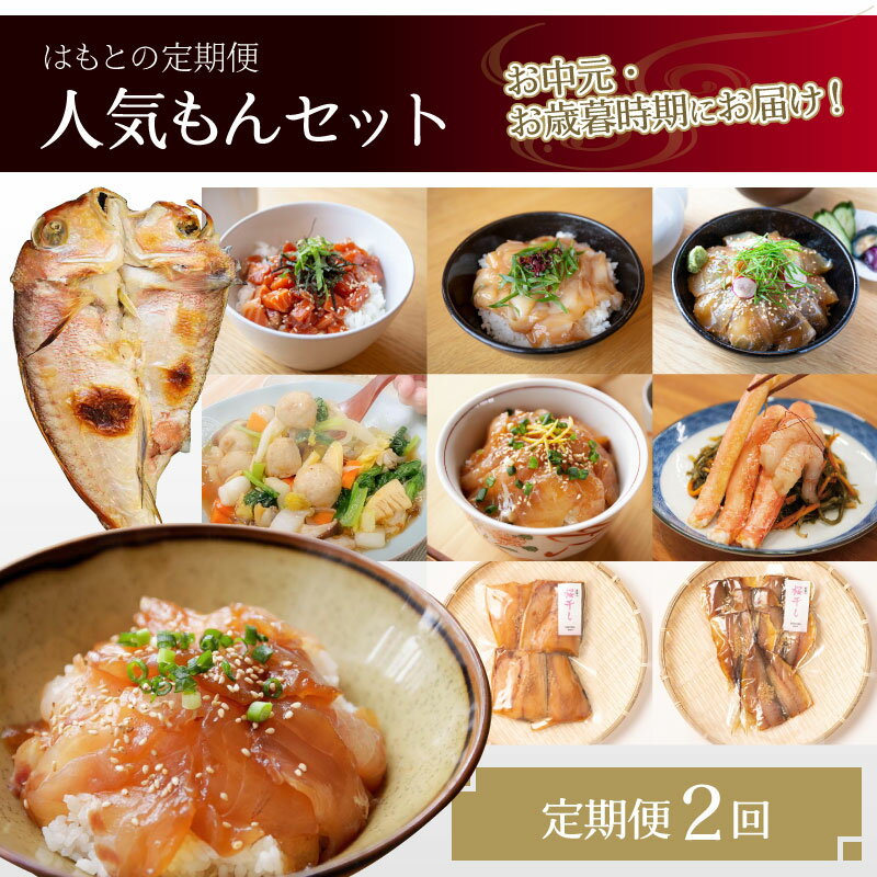 【ふるさと納税】【2回定期便】はもとの定期便 人気もんセット【急速冷凍】（プロトン凍結）【お中元・お歳暮時期にお届け】[F-022002]|詰め合わせ ギフト お土産 手土産 海 山 個包装 セット 魚 冷凍 凍結 小分け おつまみ お中元 お歳暮 お弁当 贈り物 魚介類 送料無料