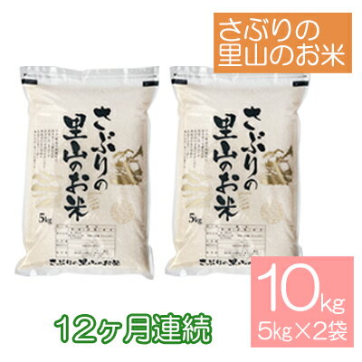 定期便 【12ヶ月連続】さぶりの里山のお米　コシヒカリ精米　5kg×2袋（10kg）　【定期便・お米・コシヒカリ】