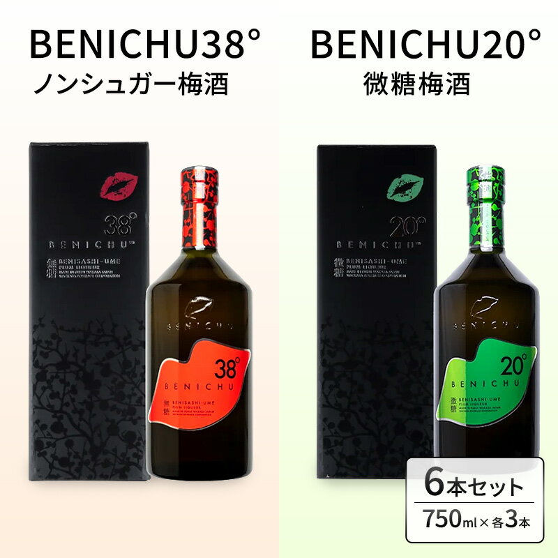 【ふるさと納税】甘くない梅酒BENICHU飲み比べセット（無糖と微糖）750ml×3本ずつ　【お酒・洋酒・リキュール】