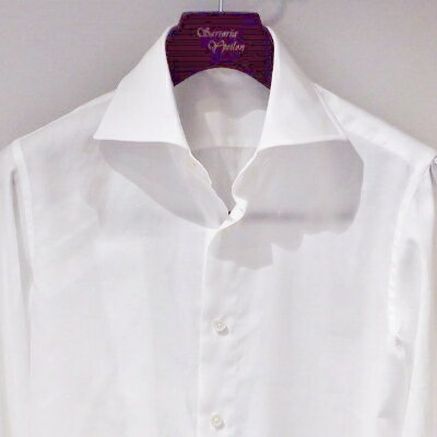 ハンドメイド ドレスシャツ 白 Mサイズ cotton100% 140番双糸ツイル生地[配送不可地域:離島]