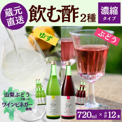 お酢のイメージを変える!ドリンクビネガー2種12本セット[濃縮タイプ飲む酢/山梨産ビネガー使用][配送不可地域:離島]