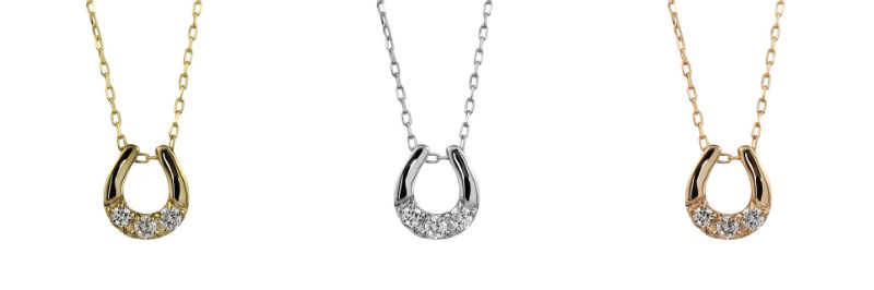 【ふるさと納税】＜ 甲府ジュエリー ＞ ネックレス ペンダント レディース ダイヤモンド 馬蹄 3石 プチ K10 イエローゴールド ホワイトゴールド ピンクゴールド アズキチェーン 40cm シンプル 日本製 甲府市 J-510 ギフト プレゼント ジュエリーケース付 保証書付 k287-015