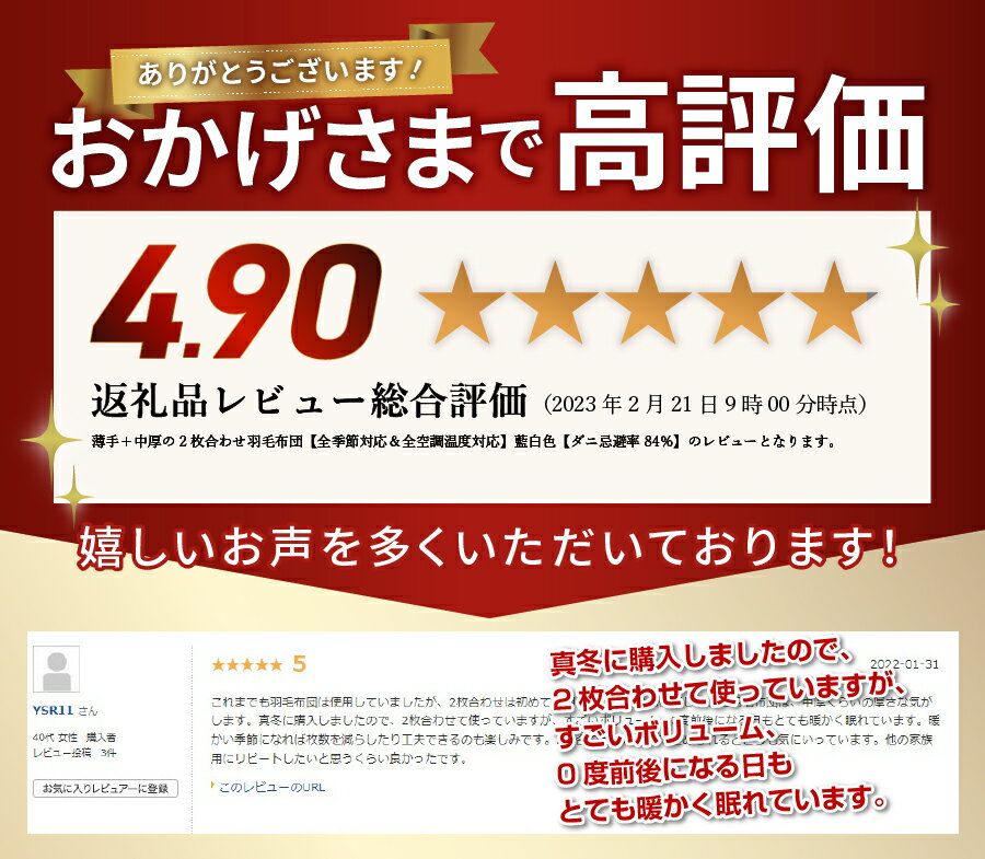 【ふるさと納税】 羽毛布団 掛け布団 シングル 2枚合わせ 日本製 オールシーズン 抗菌 防臭 防ダニ サテン織り ハンガリー産 ホワイトダックダウン93％ 収納袋 薄手 中厚 藍白色 布団 ふとん 寝具 国産 ダニ忌避率 84％