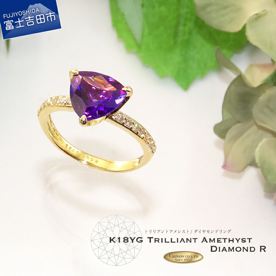 【ふるさと納税】 リング ダイヤモンド 大粒 天然 トリリアント アメジスト 指輪 K18イエローゴールド ジュエリー アクセサリー 地金変更 18金 K18ピ...