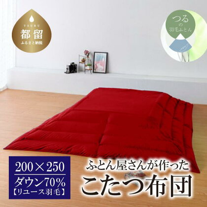 （長方形）あったか 羽毛こたつふとん（200cm×250cm） ダウン70％ レッド【REREX】 ｜ こたつ布団 羽毛こたつ布団 送料無料 抗菌 防臭 防汚 防ダニ おうちで洗濯 選択可 日本製 リユース羽毛