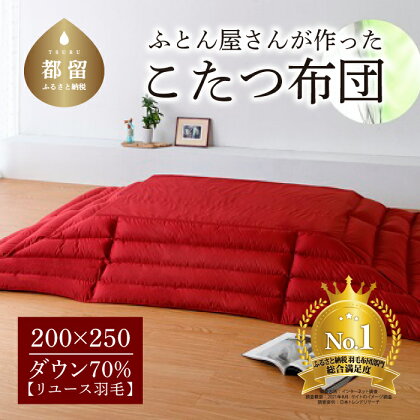 総合満足度1位!国産【羽毛こたつふとん】200×250 ダウン70% 長方形 レッド 送料無料 【抗菌 防臭 加工】防汚 加工 防ダニ 加工 おうちで洗濯OK 選択可 カバーいらず!日本製 リユース羽毛