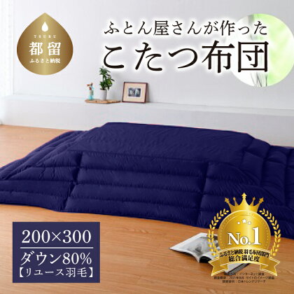 総合満足度1位!国産【羽毛こたつふとん】200×300 ダウン80% 長方形 ネイビー 送料無料 【抗菌 防臭 加工】防汚 加工 防ダニ 加工 おうちで洗濯OK 選択可 カバーいらず!日本製 リユース羽毛