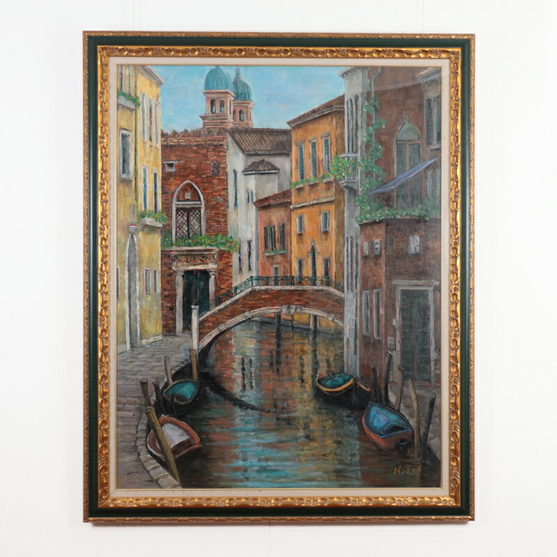 【ふるさと納税】運河のある街　油絵（額縁入り）　F80号　風景画　ママの森ギャラリー