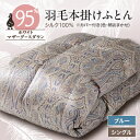 【ふるさと納税】【甲州羽毛ふとん】シルク100%羽毛本掛けふとん (シングル) ブルー カバー付き 36【1296994】