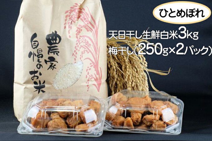 【ふるさと納税】令和3年産　山梨県大月市産ひとめぼれ　天日干し生鮮白米3kgと梅干し(250g×2パック)のセット　※着日指定不可