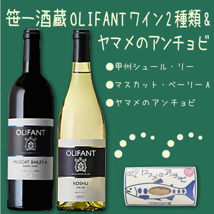 笹一酒造OLIFANTワイン750ml 2種類&こすげ村源流工房ヤマメのアンチョビ1パックセット｜国産ワイン 赤ワイン 白ワイン 飲みくらべ セット おつまみ ヤマメ※離島への配送不可※着日指定不可