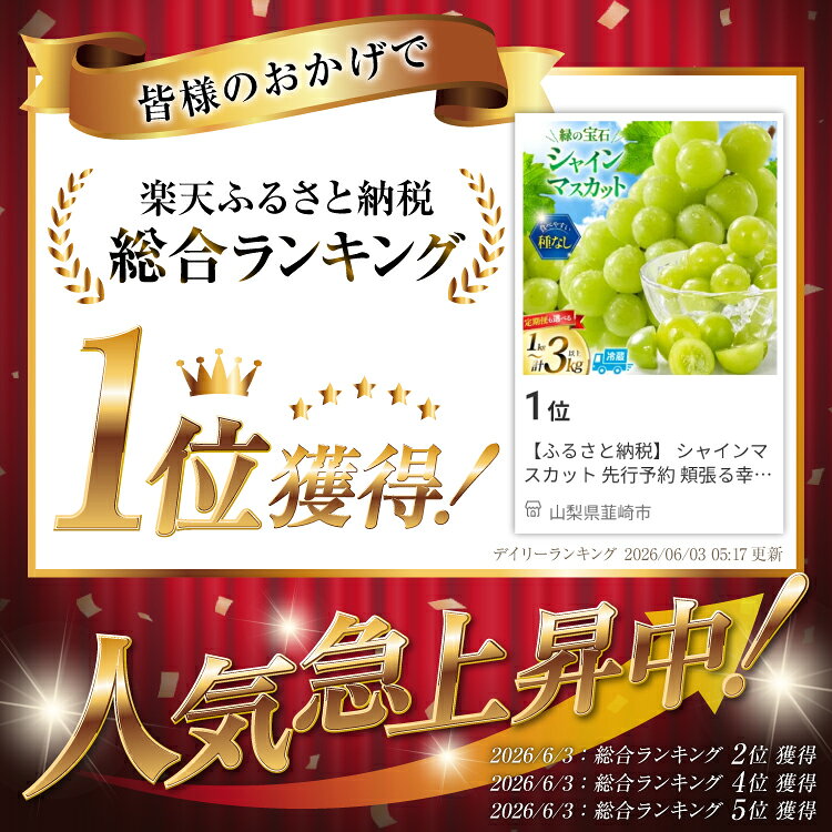 【ふるさと納税】＼2026.6/3総合ランキング1位獲得／ シャインマスカット 先行予約 頬張る幸福感〜緑の宝石〜 1kg 2kg 3kg 定期便 ふるさと [REGALO 山梨県 韮崎市 20745480] しゃいん シャイン マスカット ぶどう フルーツ 果物 ふるさと納税 山梨 山梨県産 先行受付