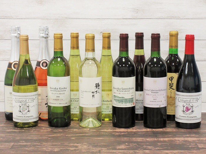 【ふるさと納税】ワイン 山梨 韮崎産ワイン 飲み比べ 赤・白・スパークリング 贅沢 12本 セット