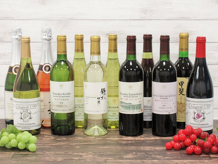 【ふるさと納税】ワイン 山梨 韮崎産ワイン 飲み比べ 赤・白・スパークリング 贅沢 12本 セット