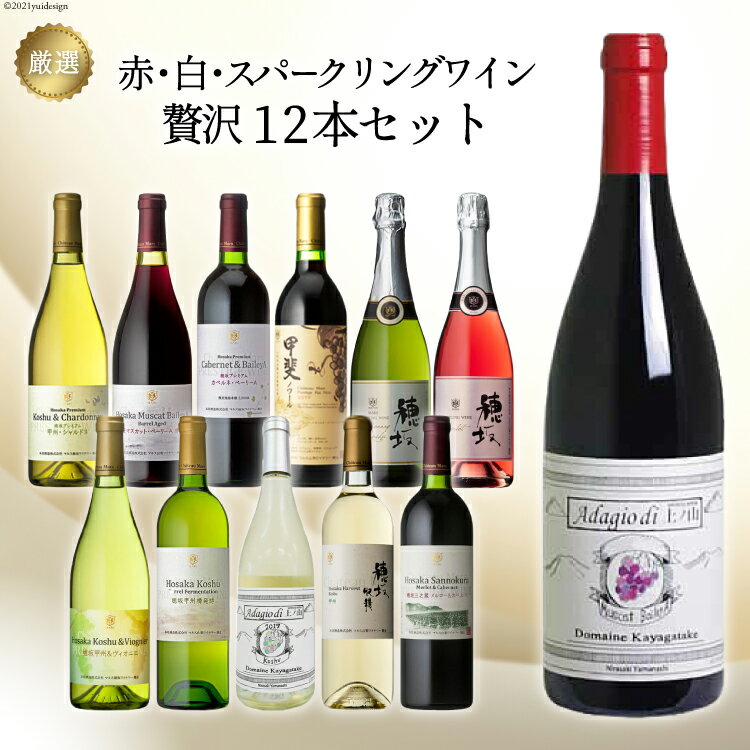 【ふるさと納税】ワイン 山梨 韮崎産ワイン 飲み比べ 赤・白・スパークリング 贅沢 12本 セット