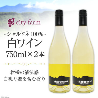 シャルドネ100% 白ワイン 750ml×2本（アルコール度数12％）＜city farm＞【山梨県韮崎市】