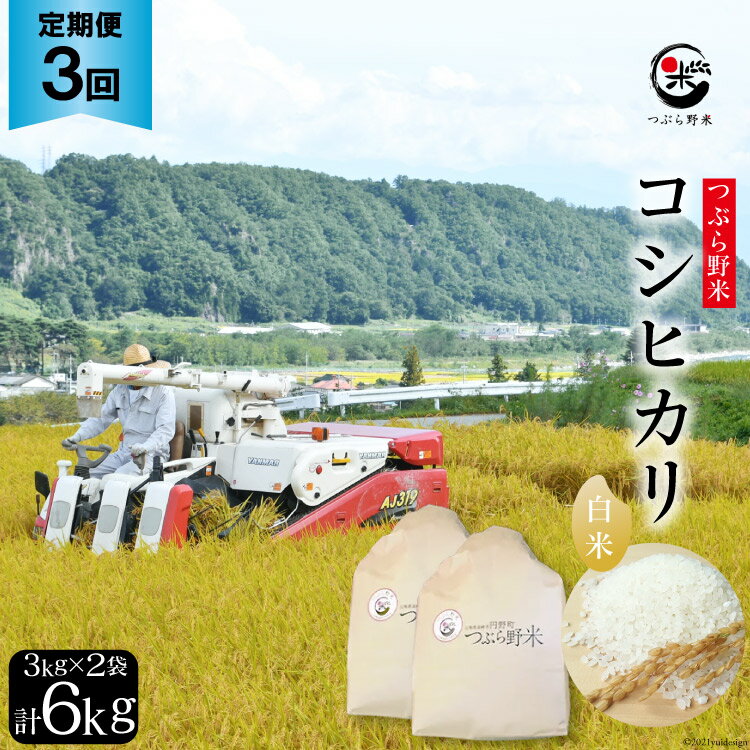 【ふるさと納税】米 3回 定期便 つぶら野米 コシヒカリ 白米 3kg×2袋×3回 総計18kg / つぶら野米 / 山梨県 韮崎市[20741641] こめ コメ お米 精米 こしひかり･･･