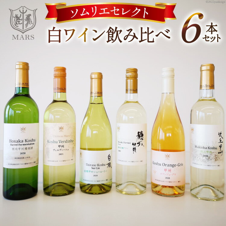 【ふるさと納税】ワイン 白 ソムリエセレクト 6本セット 飲み比べ 白ワイン お酒 冷蔵 / 本坊酒造 マルス穂坂ワイナリー / 山梨県 韮崎市