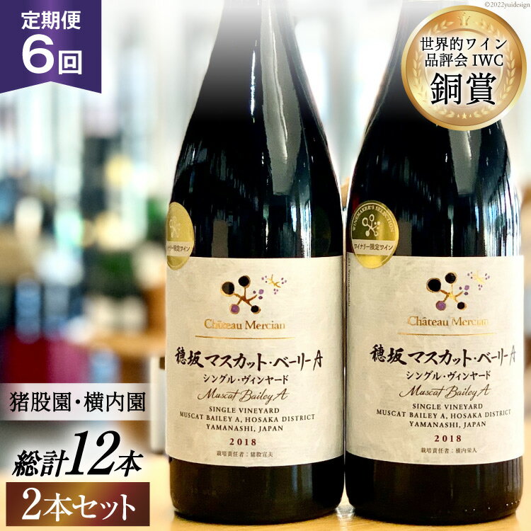 定期便 ワイン セット 穂坂マスカット・ベーリーA シングル・ヴィンヤード 750ml×2種×6回 酒 ワイン 赤ワイン / シャトー・メルシャン 勝沼ワイナリー / 山梨県 韮崎市 [20741000]