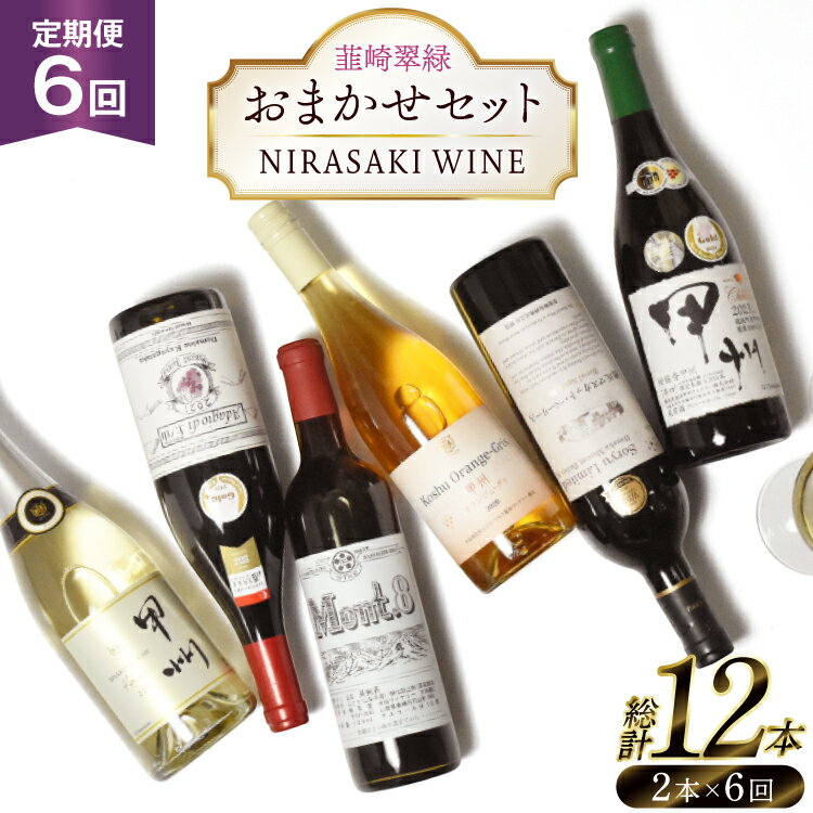 ワイン 山梨 韮崎市産ワイン おまかせ 2本セット 6回 定期便 [韮崎翠緑 山梨県 韮崎市 20745342] 赤ワイン 白ワイン ワインセット wine お酒 酒 飲み比べ 飲み比べセット 詰め合わせ 山梨ワイン 甲州ワイン