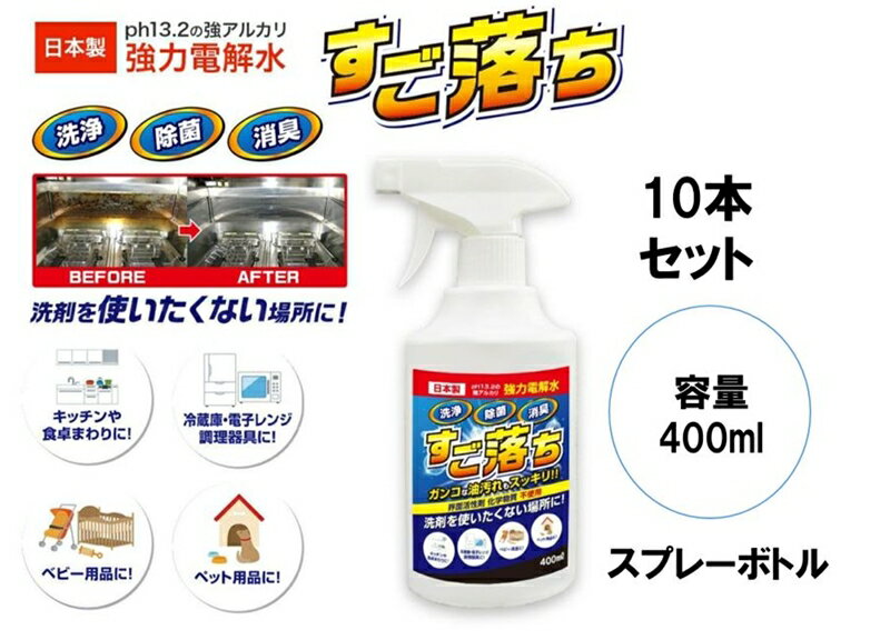 5位! 口コミ数「0件」評価「0」強力アルカリ電解水 pH 13.2 すご落ち400ml 10本セット【雑貨・日用品 強力アルカリ電解水 pH 13.2すご落ち400ml 1･･･ 