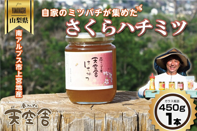 【ふるさと納税】 自家のミツバチが集める南アルプス上宮地産　さくら蜜　ガラスびん詰 450g 1本 ふるさと納税 はちみつ さくらはちみつ さくら 瓶詰 おすすめ 山梨県 南アルプス市 送料無料 ALPAB103