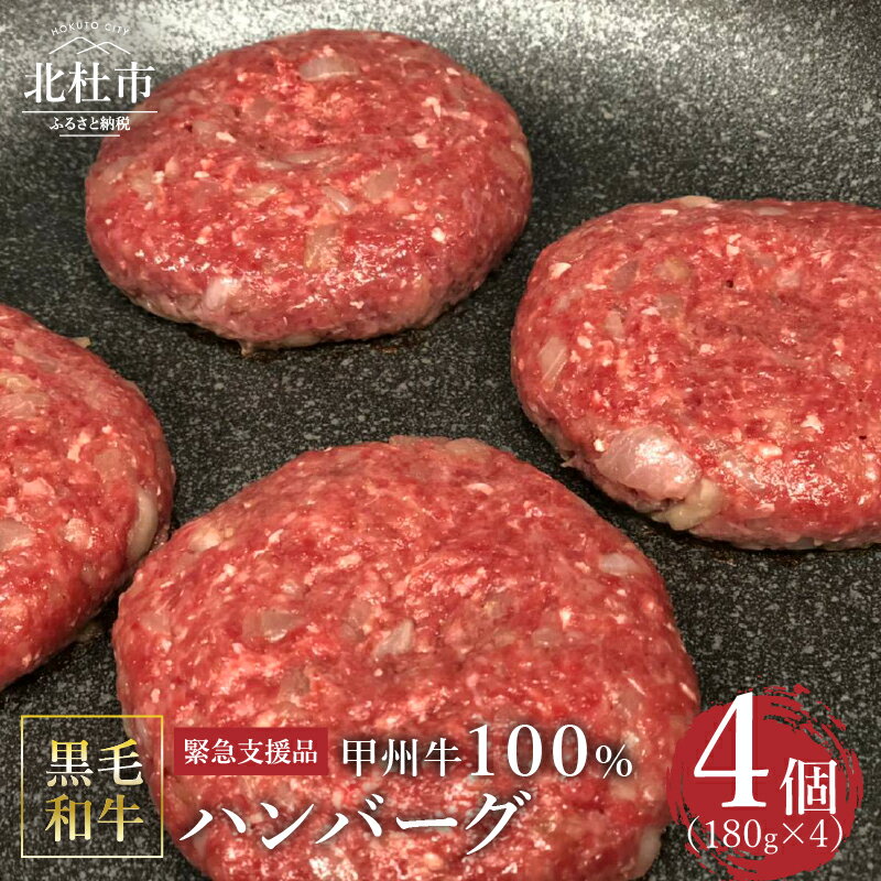 [緊急支援品] 甲州牛100%ハンバーグ 山梨県 北杜市産 180g×4ヶ入 送料無料