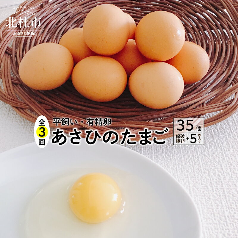 定期便 お楽しみ 3か月 卵 平飼い 有精卵 たまご あさひ 35個 破卵 保証 5個 付き 11月〜3月発送 送料無料