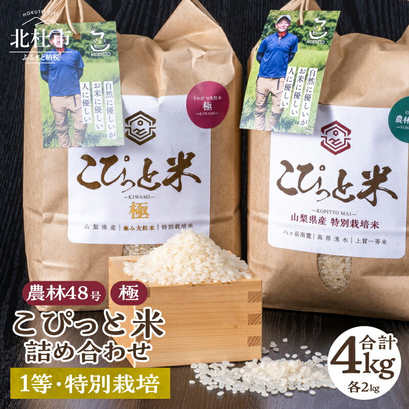 [令和5年度]米 精米 北杜市産 令和5年産 詰め合わせ セット 合計4kg こぴっと 1等特別栽培米 100% 大粒 厳選 極 農林48号 送料無料