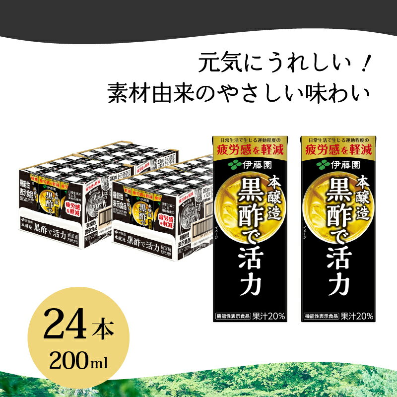 【ふるさと納税】 黒酢で活力 伊藤園 紙パック 1ケース 24本×200ml 黒酢 米黒酢 大麦黒酢 ケース ドリンク 山梨県 北杜市 玄関配達 防災