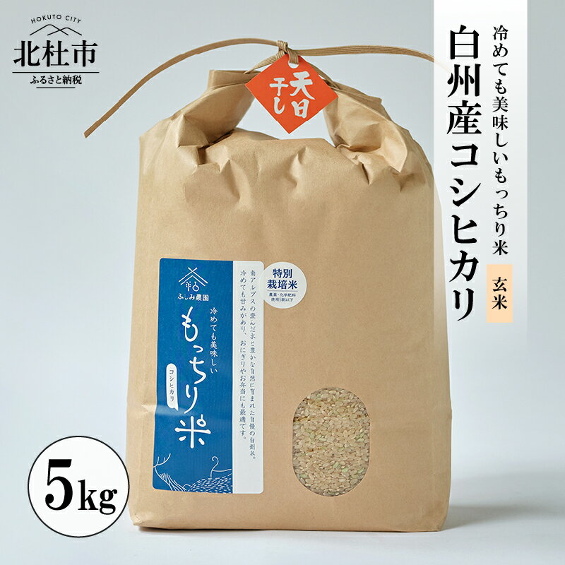 14位! 口コミ数「0件」評価「0」 米 コシヒカリ 令和5年度 玄米 5kg 天日干し米 白州産 もっちり米 特別栽培米 送料無料