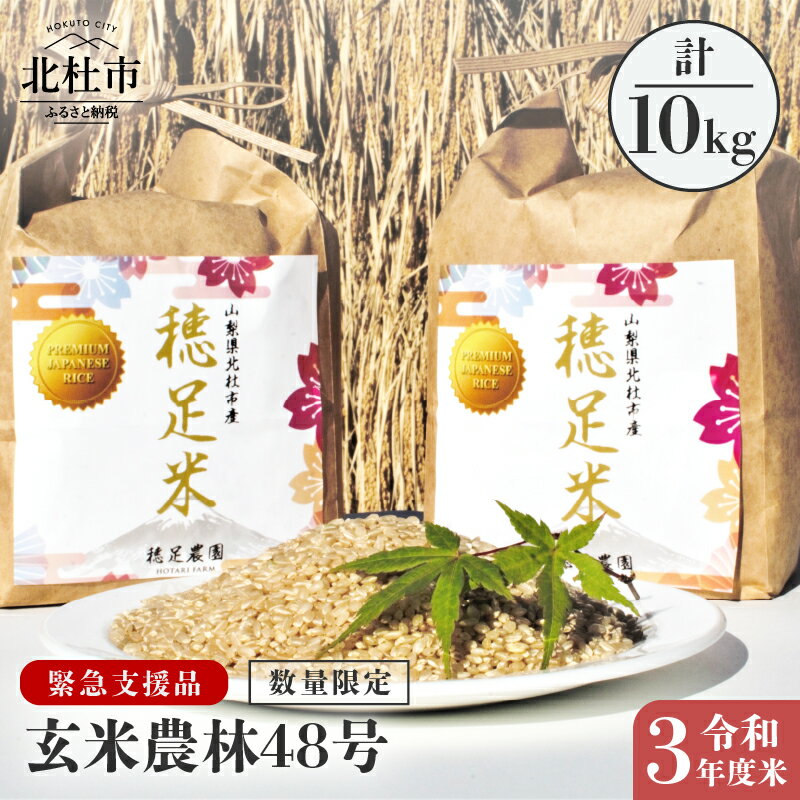 【緊急支援品】【ふるさと納税】 玄米 令和3年度米 農林48号 5kg×2袋 10kg 自慢のお米 山梨県北杜市 送料無料 ※数量限定