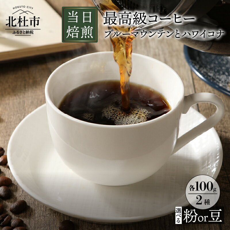 コーヒー 最高級コーヒー豆 珈琲 ブルーマウンテン ハワイコナ 選べる豆の挽き方 豆 粉 100g×2種 当日焙煎 送料無料