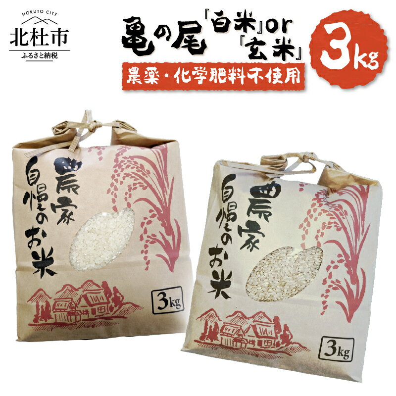 米 [令和7年度新米]令和7年度米 白州米 亀の尾 3kg 選べる種類 白米 玄米 農薬不使用 化学肥料不使用 天日干し 幻の米 希少 低タンパク 山梨県 北杜市 送料無料