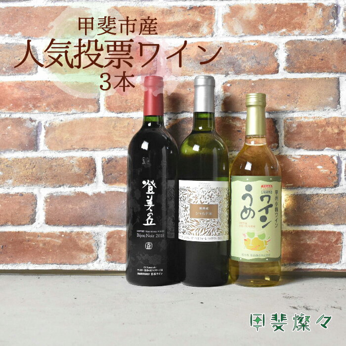 【ふるさと納税】【ふるさと納税】人気投票　山梨県産　甲斐市産　ワイン　飲み比べ　3本セットC　赤ワイン　白ワイン　梅ワイン 日本ワイン　登美の丘ワイナリー　家飲み　お祝い（AD-93）　【 お酒 アルコール ワインセット 晩酌 宅飲み ワイン赤白セット 】