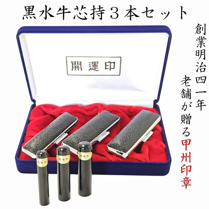 開運吉相印鑑　黒水牛セット13.5mm12.1mm10.5mm　【 雑貨 文房具 八方吉相書体 実印 銀行印 成人祝い 就職祝い 結婚祝い 贈り物 お祝い プレゼント 】