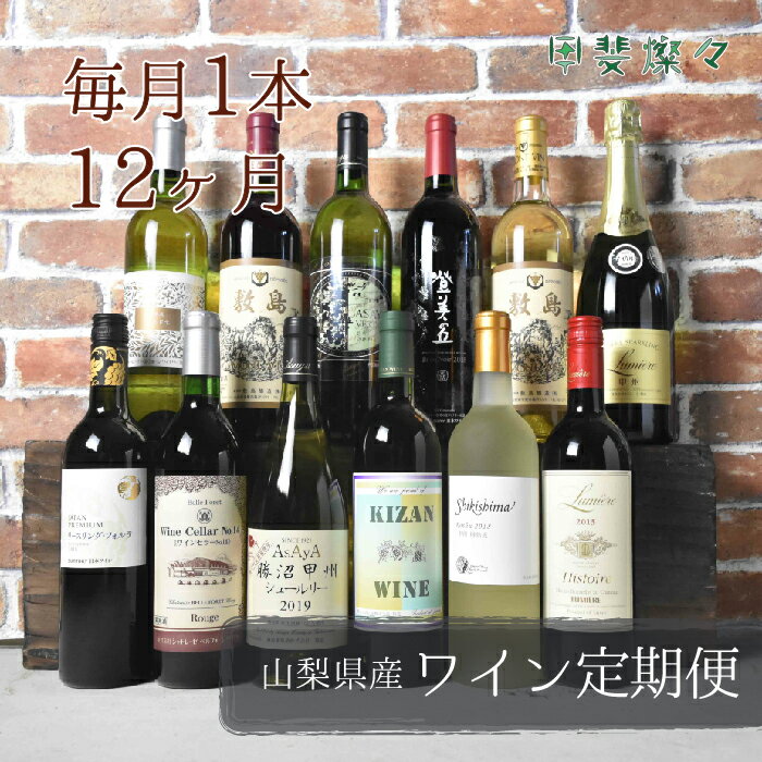 【ふるさと納税】定期便　山梨県産　ワイン　毎月　飲み比べ　12本　赤ワイン　白ワイン　スパークリング　日本ワイン　登美の丘ワイナリー　家飲み　お祝い（AD-76）