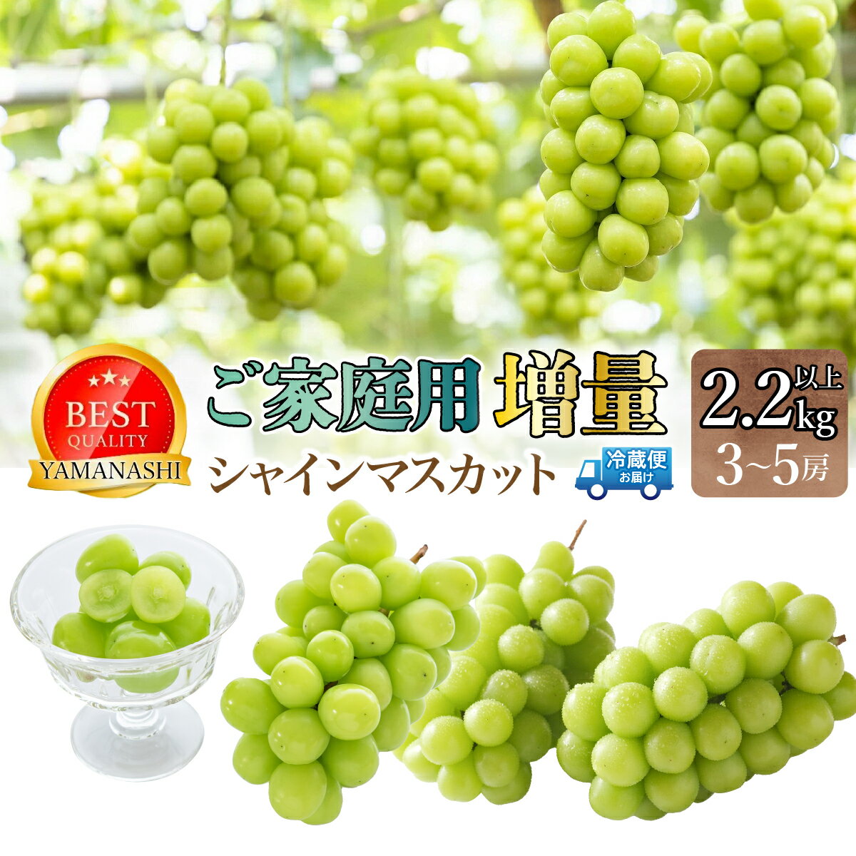 [2026年発送★先行予約]ご家庭用シャインマスカット2.2kg以上(3〜5房) ふるさと納税 シャインマスカット 笛吹市 国産 人気 期間限定 ぶどう ブドウ 葡萄 旬 果物 フルーツ 山梨県 送料無料 111-021