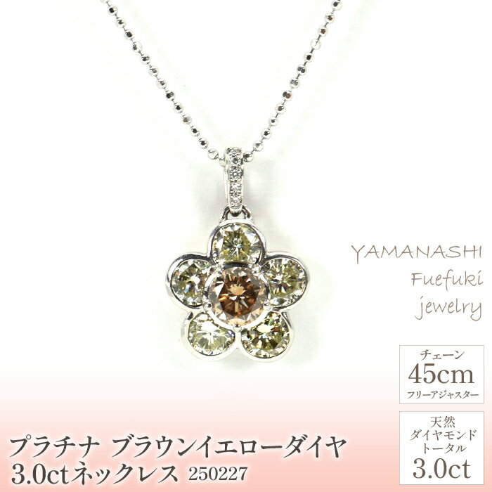 【ふるさと納税】プラチナ　ブラウン　イエロー　ダイヤ　3.0ct　ネックレス　管理番号250227　×1本 ふるさと納税 人気 おすすめ ランキング アクセサリー 宝石 ジュエリー 高級 記念日 プレゼント 山梨県 笛吹市 送料無料 218-066