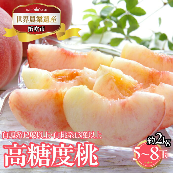 [2026年発送★先行予約]山梨県笛吹市産 高糖度桃(白鳳系12度以上・白桃系13度以上) 約2kg 5玉〜8玉 223-024